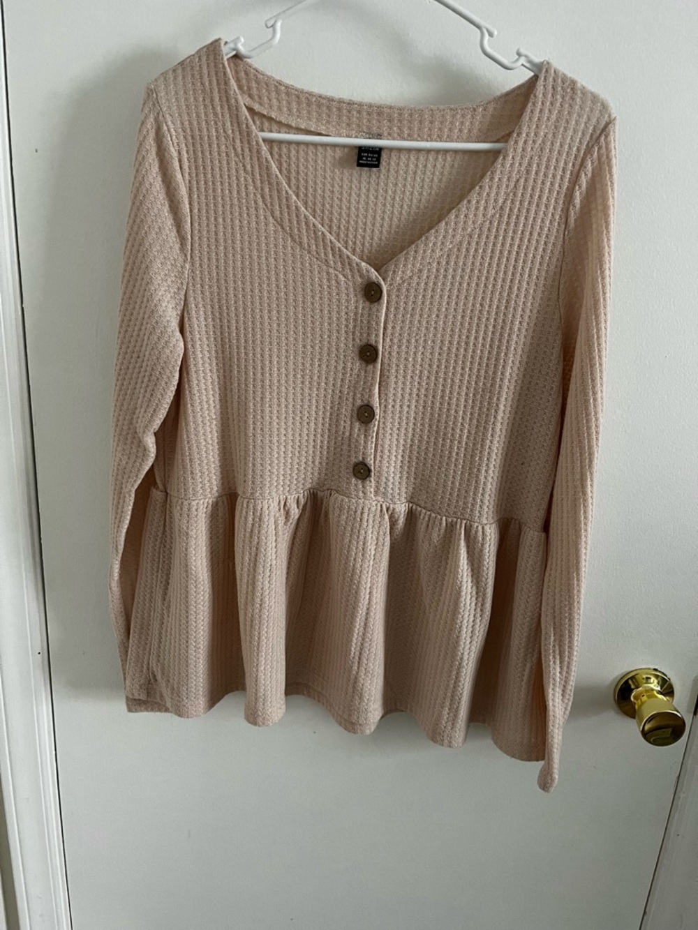SHEIN Neutral Waffle Knit Peplum Top - Beige